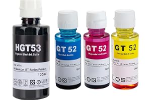 SYXUMLKLS Ink Refill Kit GT52 Compatible With HP Printer DeskJet Smart GT Tank Ink (4-Packs)