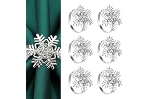 RHZXD Christmas Napkin Rings, 6 PCS Silver Snowflake Napkin Holders Xmas Napkin Buckle with Rhinestone for Christmas Lunch Thanksgiving Party Holiday Wedding Table Decoration (4.5cm x 4.5cm)