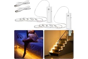 WOBANE Rechargeable Motion Sensor Light,2 * 2m Battery Powered Strip Warm White LED Wardrobe Wireless Closet Light for Bed,Stair,Pantry,Counter,Cupboard,2700K,60 LEDs,2 Pack