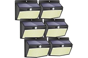 Peasur - Lote de 6 lámparas solares para exterior, 138 LED de luz solar exterior con sensor de movimiento impermeable, 3 modos de iluminación exterior solar para jardín, terraza, garaje