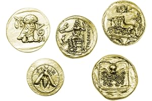 EUROFUSIONI Alte griechische Münzen - Vergoldetes Metall - Reproduktion Altes Tetradrachm - SET 5 Stiche