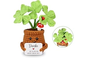 WenmthG Dankeschön Geschenke Klein Pocket Hug Positive Vierblättriges Kleeblatt Glücksbringer, Gestrickte Kleeblatt Geschenke für Freunde Kollegen und Familie, Positive Kartoffel Deutsch Ersatz