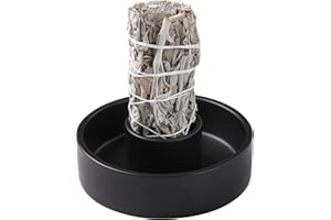 BEYLAB sage burner cones holder Ceramic Incense Holder, Bundle Smudge pot Bowl, Smudging Plate for White Sage, Palo Santo Sticks, Candles For Offering - Black