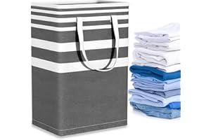 Bosdontek Grande Lino Cesto Portabiancheria, 75L Cesto Biancheria Sporca con Manico, Pieghevole Cesta Panni Sporchi Stoccaggio Paniere per Bagno/Lavanderia (Grigio Sfumato, 60cm*40cm)