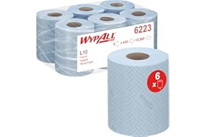 WypAll® L10 Wiping Paper Rolls 6223, Blue 1-Ply Centrefeed Rolls for Food & Hygiene Tasks – Embossed for Strength – 6 Rolls x 430 Sheets (2,580 Total)