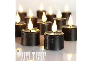 yunsheng 12 szt. czarnych, wielokrotnego ładowania, bezpłomieniowe świeczki typu tealight z timerem 6 h, zasilane bateriami, elektryczne świece LED z 2 kablami USB, migotanie, do domu, latarni,
