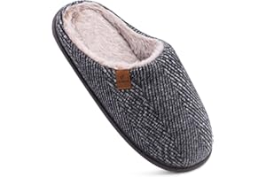 COFACE Zapatillas de Estar en Casa Hombre Tartán Invierno Cálido Forro de Felpa Pantuflas Alta Densidad Espuma de Memoria Zapatos con Antideslizante Suela