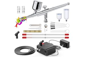 Ovshnrr 40 PSI Aérographe Pistolet Aérographe Portable Airbrush Kit avec Compresseur à double action pour Décoration Pâtisserie Tatouage Ongle Maquillage Peinture