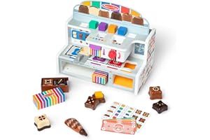 Melissa & Doug Zestaw do zabawy z fikcją, drewniana fabryka czekolady, produkcja słodyczy, zabawka, dla dzieci i dziewcząt