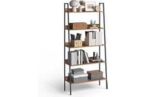 VASAGLE LLS129B01 5 Tier Narrow Ladder Shelf for Home Office, Living Room, Bedroom, Kitchen, Industrial, Rustic Brown and Ink Black