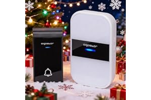 Aigostar Dong AC - bezprzewodowy dzwonek do drzwi, dzwonek z diodami LED, wodoodporny, 36 melodii, 3 poziomy głośności, dzwonek dla seniorów, do domu i biura (1 odbiornik i 1 nadajnik)