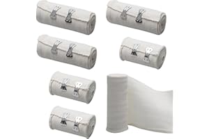 SITARCMIN 6 Stück Elastische Bandage, Weiße Kompressionsbinden Elastischer Verband mit Metallclips, Elastische Medizinische Fixierbinde für Handgelenke Knöchel Knie