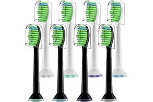 BRILLFRESH Toothbrush Heads Compatible with Philips Sonicare Electric Toothbrushes, 8pcs Replacement Brush Heads Fit for Any Philips Sonicare Snap-on Toothbrushes, 4pcs White and 4pcs Black