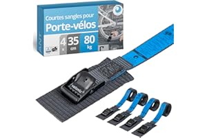 valonic Ant - 4X 35cm Sangle d'arrimage Courte, 19mm, 80 Kg, rembourrée, Certifié TÜV Rheinl. / GS, EN-12195-2 - Boucle de Serrage, Sangles pour Porte-vélos Noir