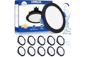 Leselux Spot LED Encastrable Dimmable Noir, 10x 6W Spot Encastré IP65 4000K Blanc Neutre 450LM, Spots Etanche Salle de Bain Extra Plat 35mm, 6W Spot de Plafond 220V Pour Cuisine Couloir Chambre