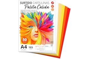 OFITURIA Bunte Kartons A4, Farbige Blätter A4 für Basteln, Bildung, Zuhause, Kunst oder Büro, 50 Blätter, Warmes Sortiment