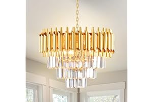 AHXIAOZN Lampadario Moderno di Cristallo, 15.7 '' Nero e Oro di Cristallo Lampada a Sospensione, 3-Tier Lampadario di Cristallo Luce, Lampadari Rotondi Per Sala Da Pranzo, Soggiorno, E14 x 5 Luci