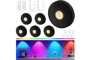 YILIAW Schrankbeleuchtung Kabellos Akku USB, Unterschrank Beleuchtung Küche, Unterbauleuchte Küche LED Ohne Kabel, Vitrinenbeleuchtung Magnetisch, Puck Lights Mit Fernbedienung, Schwarz, 6 Stück, 3-Farbe-RGB