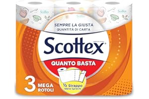 Scottex Quanto Basta, Carta Da Cucina, Opzione Mezzo Strappo, Carta certificata FSC, 3 Maxi Rotoli
