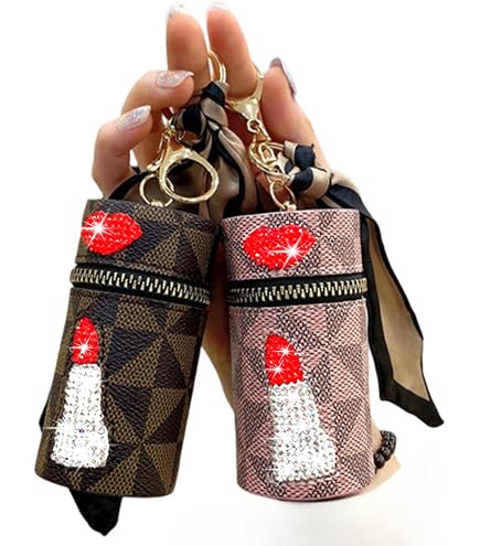 2x Chapstick Schlüsselanhänger-Halter Aus PU-Leder – Tragbarer Lippenpflege-Organizer, Grün