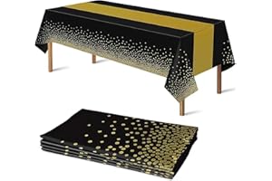Yiran Noire et dorée Nappe Jetable,Nappe de Table Réutilisable,137x274cm dorés Couverture de Table de confettis à Pois dorés pour Mariage Pique-Nique, Halloween, Noël