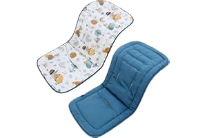 LAT LEE AND TOWN LAT Colchoneta Silla Paseo, Almohadilla Reversible para Cochecitos, Suave y Transpirable Algodón Funda Carrito Bebe Universal, Cojín Doble Cara para Silla de Auto y Carrito (Globo Arco Iris)