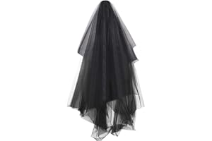 IPENNY Voiles de mariage Noir Cape Sorcière Voile Halloween avec Peigne 3 Couches Voile Court Mariage Long Voile 5M Déguisement Femme Voile Mariée Style punk pour Spectacle Cérémonie Photographe