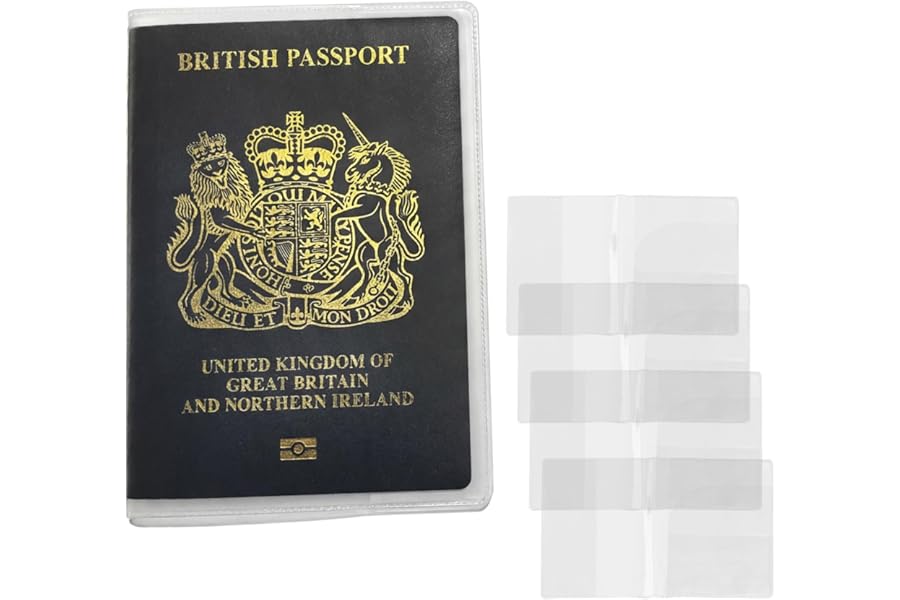 Pack of 4 | UK Passport Covers Transparent, Protective Passport Holders, Clear Plastic PVC Passport Case with 2 Slots, UK Passport Cover Water & Dust Proof, Anti Scratches