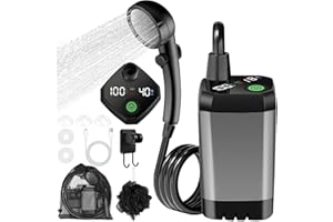 MZJAUVF Doccia da Campeggio, Doccia Portatile Campeggio, Doccia Ricaricabile Portatile da 6000 mAh, Doccia Campeggio con Display Digitale Intelligente, per Camper, Spiaggia, Auto, Giardino, Animali