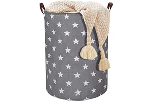 SUPRANO 80L Laundry Basket with Handles Collapsible Laundry Hamper Folding Washing Storage for Dirty Clothes Bedroom, Bathroom (Star Grey Round basket)