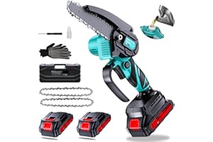 Olubfdh Mini motosierra eléctrica con batería de 4000 mAh, 6 pulgadas, con engrasador automático y 2 baterías de 2000 mAh, batería para tijeras de podar, tijeras de podar, corte de madera