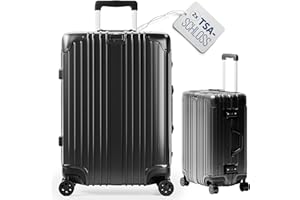 LETTOO Hartschalenkoffer groß | Reisekoffer mit Rollen - Extrem Stabiler Trolley Koffer mit Laptoptaschen-Befestigung [WASSERGESCHÜTZT] Eckenschutz (schwarz, Trolley Koffer 24 Zoll)