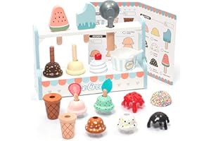 umu Glacier pour Enfants en Bois Glacier Comprenant des Accessoires de Cuisine (Glace, cuillères à Glace, Cornets de Glace, etc.), des magasins de Cuisine pour Enfants et des Accessoires pour Je