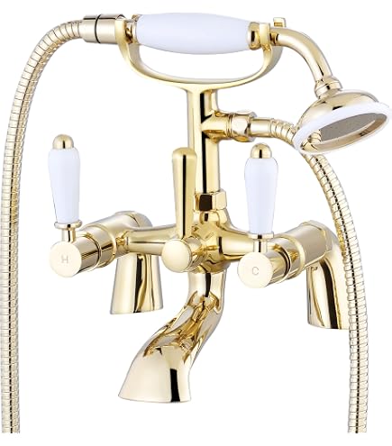 ENKI S23 Duschstange In Gold - Massivmessing, Traditionelles Design, Einfache Installation, 58,8 Cm