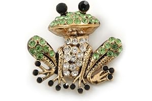 Avalaya Funky Diamante 'Frog' Brooch in Burn Gold Tone - 38mm Length