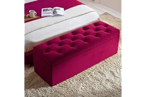 AZ INTERIORS ROYAL FURNITURE 90cm Wide Ottoman Storage Box, Chesterfield Upholstered Coffee Table, End of Bed Bench, Plush Velvet Blanket Box, Ottoman Footstool, Shoe Bench with Storage (Claret Velvet)