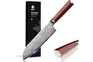 FUJUNI Couteau Santoku Damas en Acier Damas 67 Couche VG10 Acier Couteau de Cuisine 18cm avec Poignée Ergonomique en Bois - Boîte Cadeau