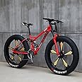 JAMCHE 26Inch Mountain Bikes, Adult Fat Tire Mountain Trail Bike, 27 Speed Bicycle, High-carbon Steel Frame Full Suspension Dual Disc Brake, 4.0 Inch Thick Wheel Mountain Snow Beach Bikes