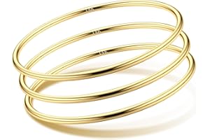 Morfetto 3 Pièces Bracelet Jonc Femme Acier Inoxydable Plaqué Or 14 Carats 3mm Épaisseur Argent Or Brillant Empilable Design Rond​​ Bracelets Bijoux pour Femme