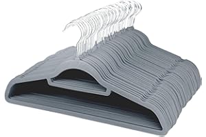 PANZY HOME 50 Velvet Hangers Non-Slip Clothes Coat Hangers Coat with Tie Bar and 360° Swivel Hook Space-Saving 0.6 cm Thick 43.5 cm Long, for Dresses Trousers (50 Pack Grey)