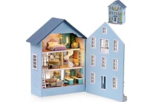 LUNRIWIS Doll house DIY Miniature Kit, DIY Miniature Wooden Furniture Dolls House Kit, Mini Handmade Crafts Doll House with LED, DIY Miniature Room Kit for Teens Adult Friend Lover Gift