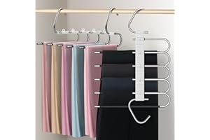 devesanter trouser hangers space saving hangers for wardrobes 2 pack multi-functional pants organizer non slip for Pants Jeans Clothes Scarf Towels (Black with 10 clips)