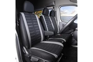TOYOUN Van Seat Covers 3D Stripe Print Universal Fit Most Vans Trucks Lorry Front Seat Covers Single & Double Car Seat Covers for Single Driver and Double Passenger Seat 2+1 seat Covers, Grey