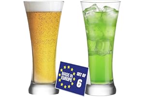 NORDIC SCHILLER Verres à Bière, Verres à Cocktail Hauts Lot de 6, 380 ml 100 % SANS PLOMB Verre à Eau, Verres à Bière de Blé, Verre à Biere Pilsner, Highball Glasses, Beer Glasses