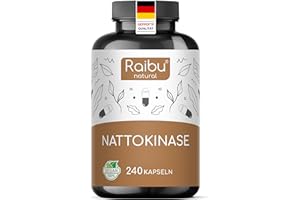 ‎RAIBU Nattokinase Kapseln hochdosiert 240 Kapseln je 100 mg (20.000 FU/g) - 8 Monatsvorrat, Laborgeprüft, Vegan - Ohne unerwünschte Zusätze - Raibu
