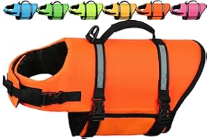 AMZNOVA Rip Stop Dog Life Jacket, Dog Buoyancy Aid for Swimming & Boating, Lightweight & Buoyancy for Doggy, Life Vest with Handle, XL, Bright Orange
