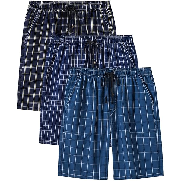 JINSHI Herren Schlafshorts - Baumwolle Pyjamahose Mit Karomuster