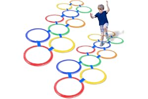 TERRIFI Hopscotch Squares Set - Hopscotch Ring Game with Hoops Squares Connectors Outdoor Indoor Obstacle Course,Balance and Agility Training for Kids and Adults(Hoop, 11 Inch)