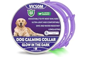 VICSOM Collar Calmante Luminoso para Perros - Seguro Natural, Regulable, Impermeable Con Feromonas - 23.2In Morado 2 Packs