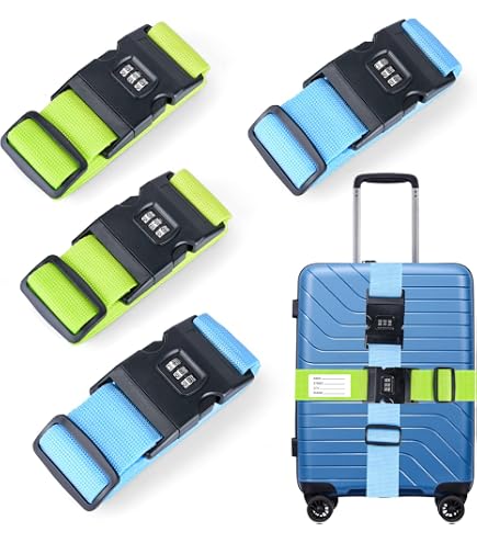 Sangles De Valise Avec Cadenas à Code – Lot De 2 + 2 Étiquettes – 200x5 Cm, Réglables – Pour Valises 10-34 Pouces – Nylon Résistant - 5
